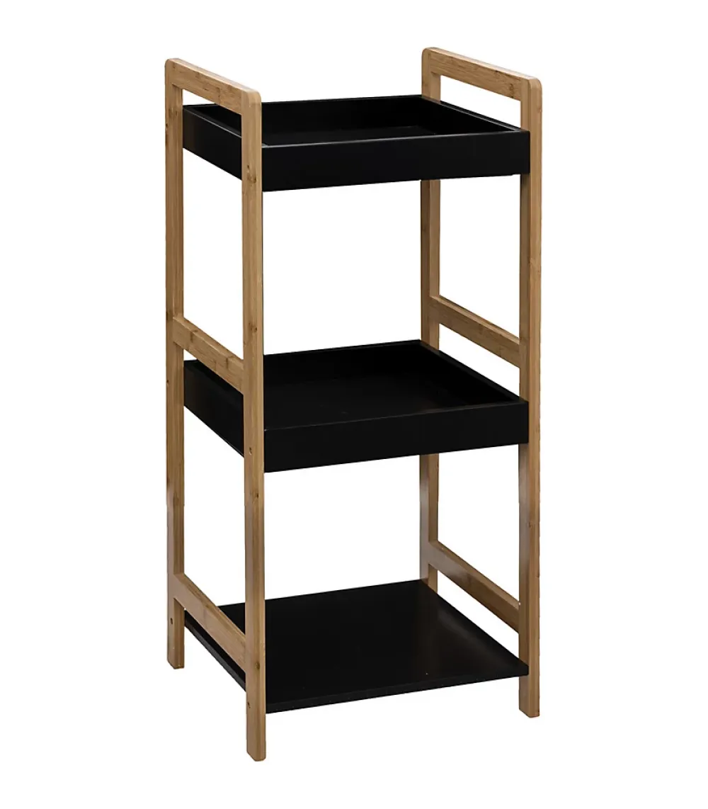 Etagère Salle De Bains|5Five Etagère de rangement 3 niveaux en Bambou et Bois Noir H 80 cm