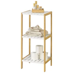 [En.Casa] Etagère de rangement Balsfjord 33 x 34 x 80 cm Bambou Blanc en.casa