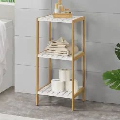 [En.Casa] Etagère de rangement Balsfjord 33 x 34 x 80 cm Bambou Blanc en.casa