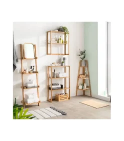 Etagère Salle De Bains|5Five Etagère de rangement d'angle 3 niveaux en Bambou H 103 cm