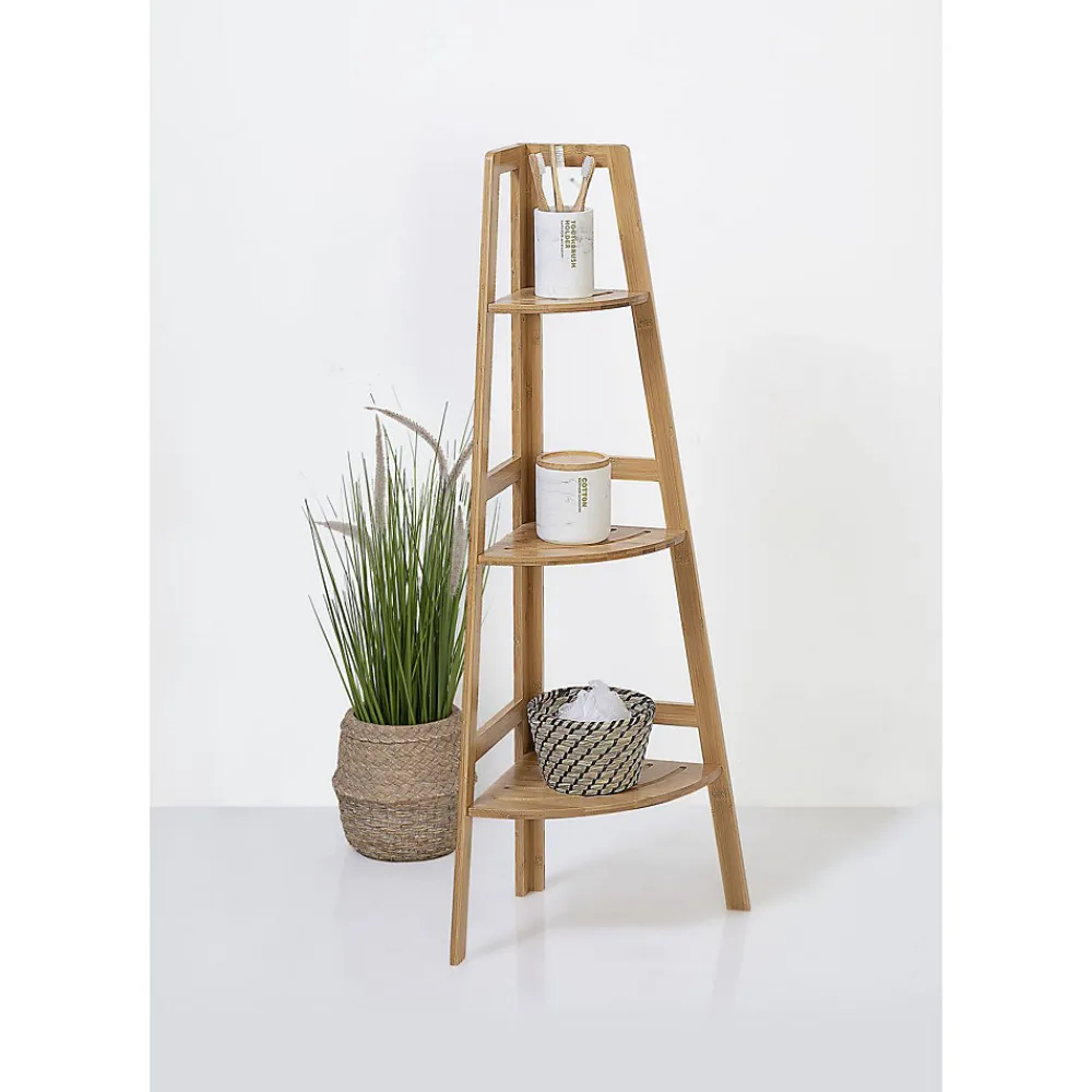 Etagère Salle De Bains|5Five Etagère de rangement d'angle 3 niveaux en Bambou H 103 cm
