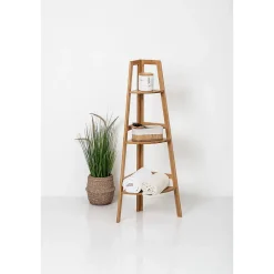 Etagère Salle De Bains|5Five Etagère de rangement d'angle 3 niveaux en Bambou H 103 cm