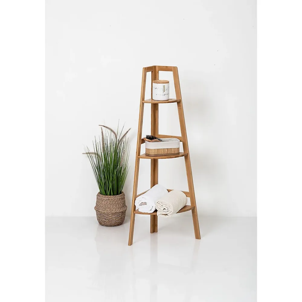 Etagère Salle De Bains|5Five Etagère de rangement d'angle 3 niveaux en Bambou H 103 cm