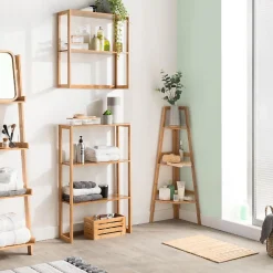 Etagère Salle De Bains|5Five Etagère de rangement d'angle 3 niveaux en Bambou H 103 cm