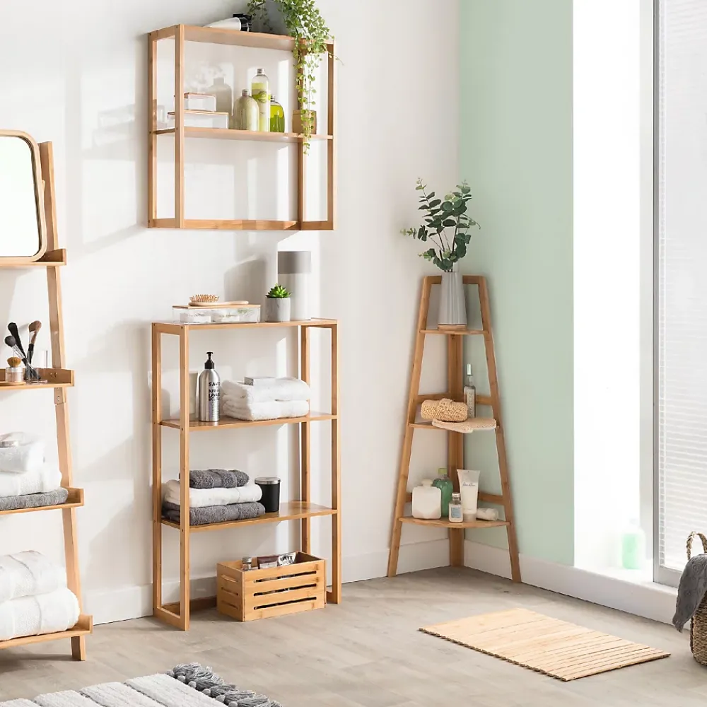 Etagère Salle De Bains|5Five Etagère de rangement d'angle 3 niveaux en Bambou H 103 cm