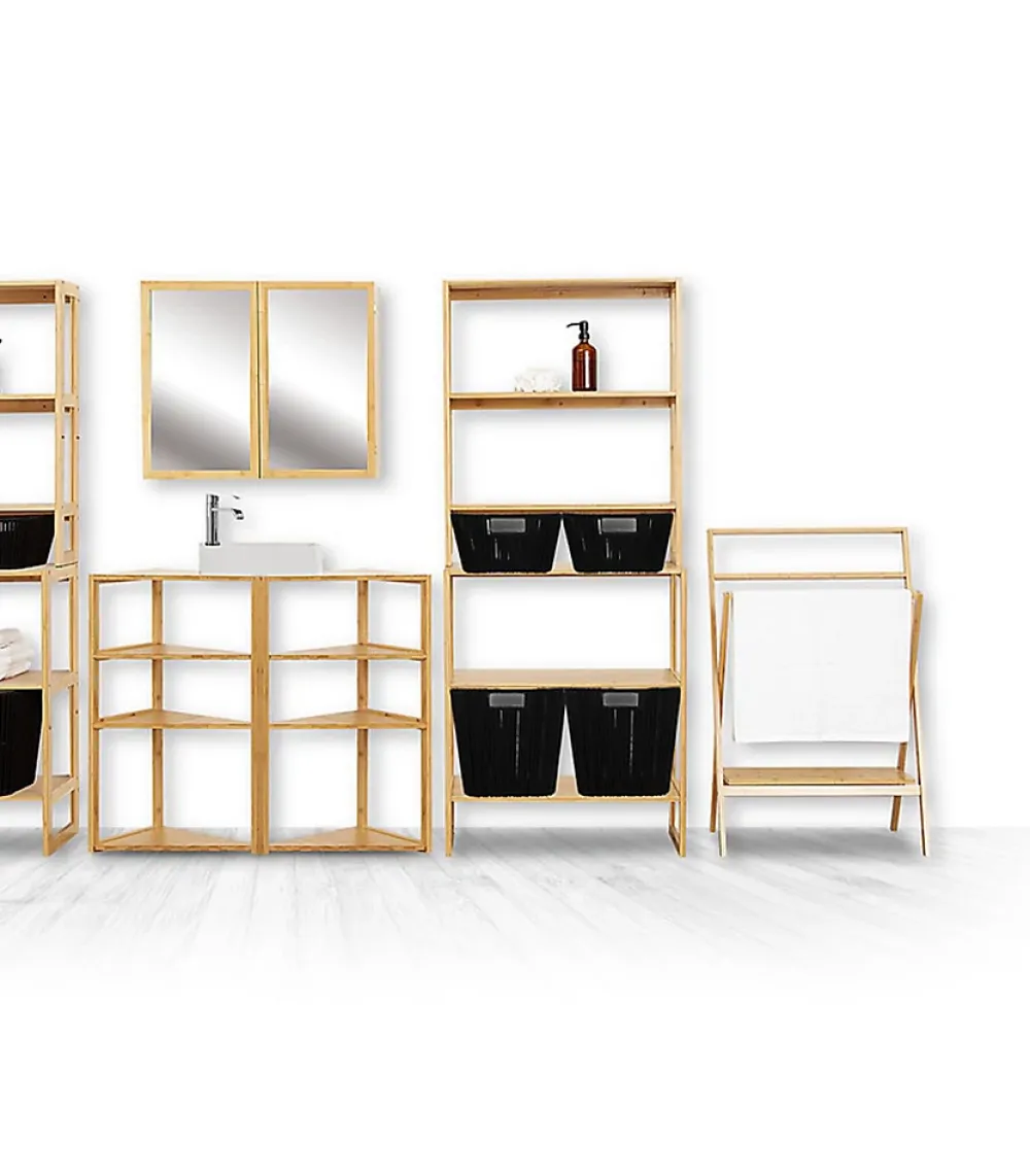 Etagère Salle De Bains|5Five Etagère de rangement d'angle 4 niveaux en Bambou H 80 cm