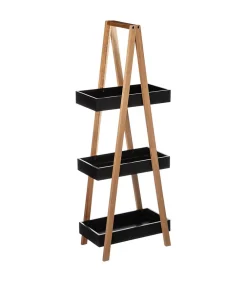 Etagère Salle De Bains|5Five Etagère de rangement Desserte 3 niveaux en Bambou et bois Noir H 82 cm
