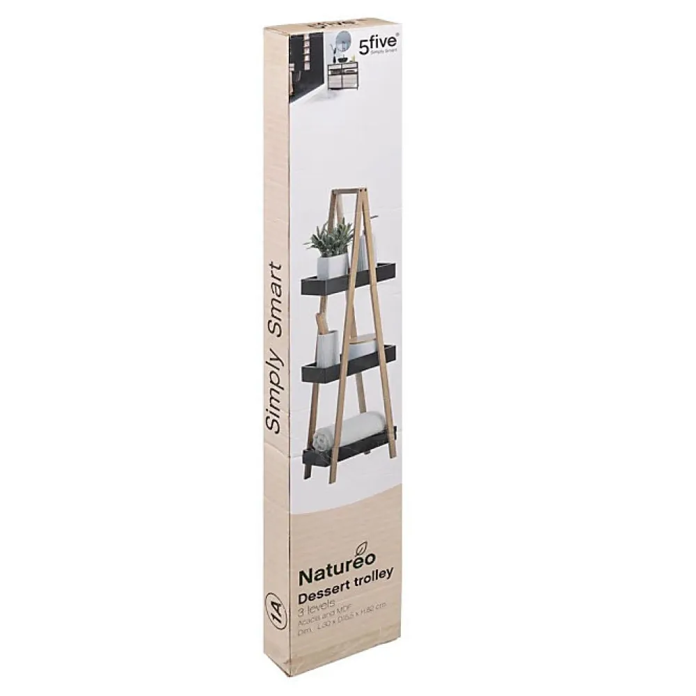 Etagère Salle De Bains|5Five Etagère de rangement Desserte 3 niveaux en Bambou et bois Noir H 82 cm