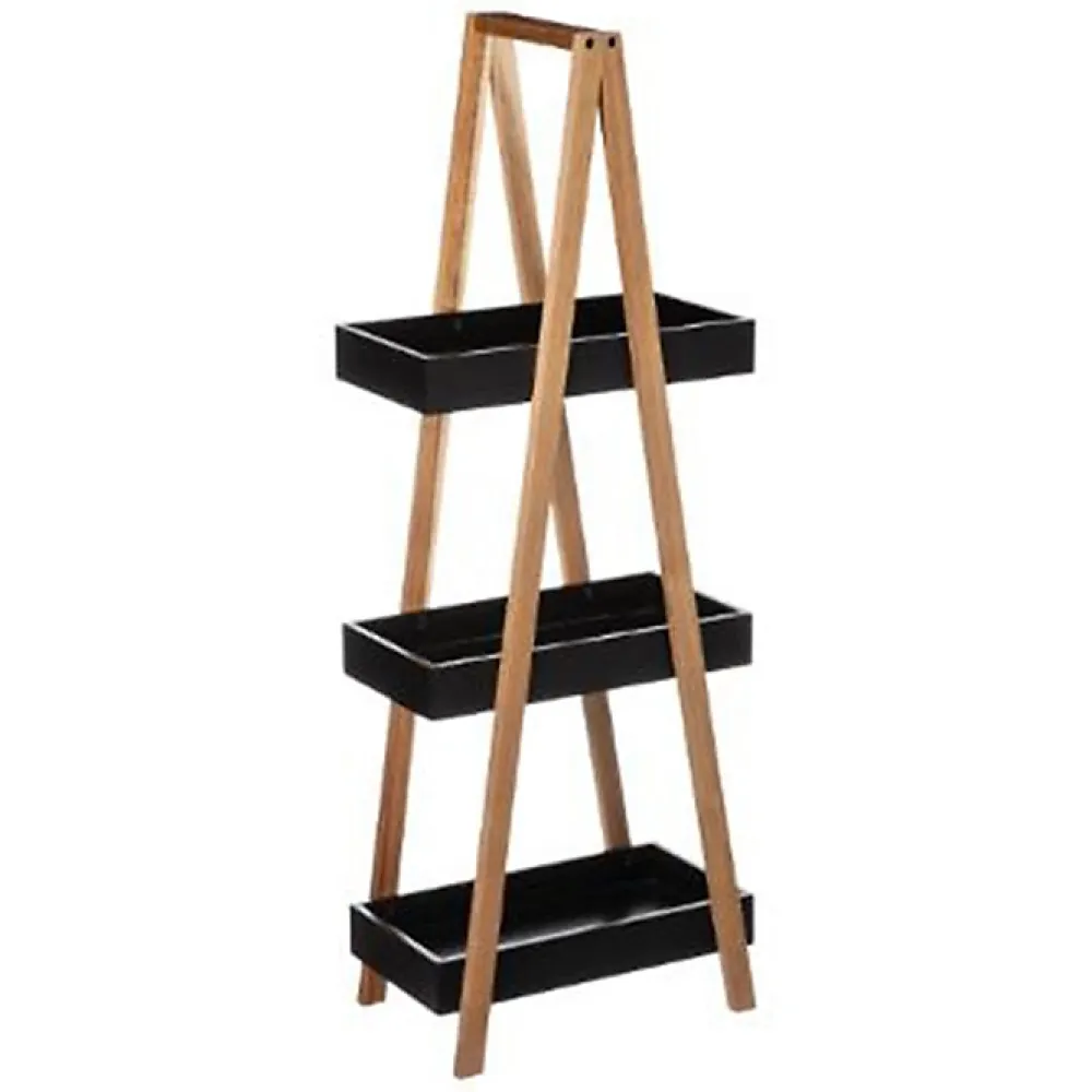 Etagère Salle De Bains|5Five Etagère de rangement Desserte 3 niveaux en Bambou et bois Noir H 82 cm