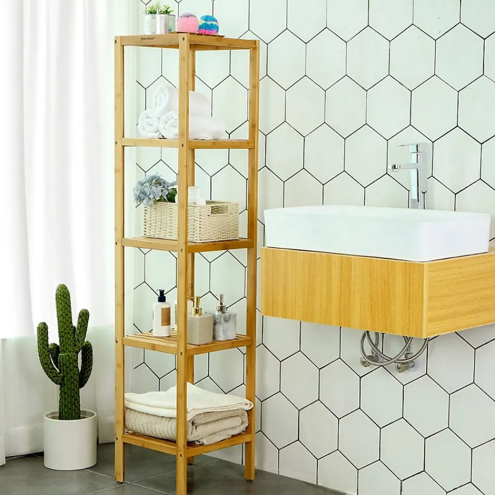 Calicosy Etagère de salle de bain avec 5 tablettes - H146 cm