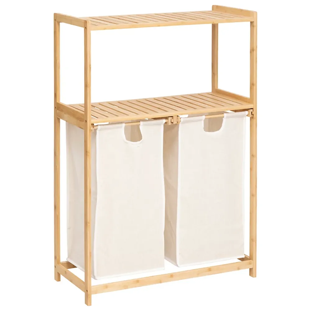 Etagère Salle De Bains|Five Simply Smart Etagère de salle de bain bambou avec panier à linge double compartiments, Tidy Box