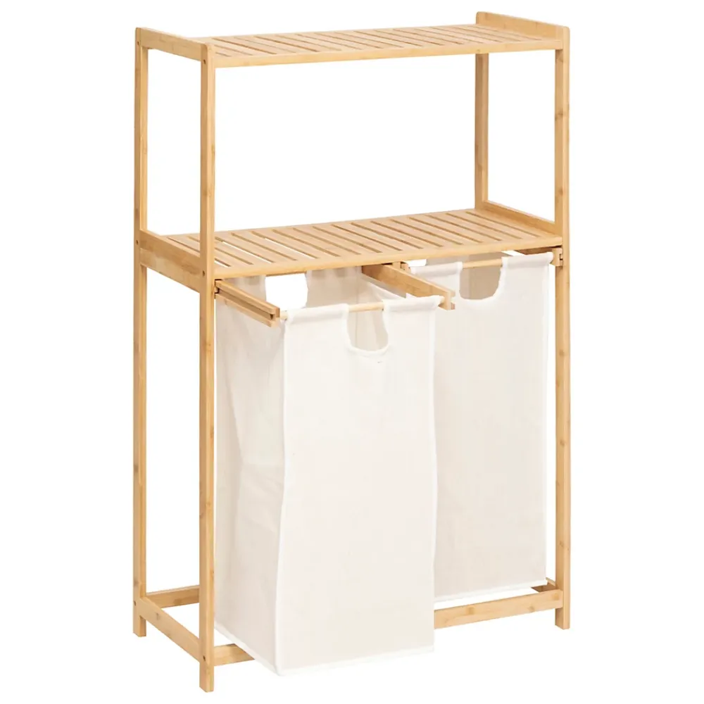 Etagère Salle De Bains|Five Simply Smart Etagère de salle de bain bambou avec panier à linge double compartiments, Tidy Box