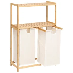 Etagère Salle De Bains|Five Simply Smart Etagère de salle de bain bambou avec panier à linge double compartiments, Tidy Box