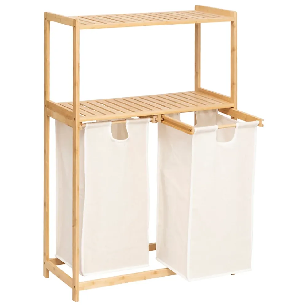 Etagère Salle De Bains|Five Simply Smart Etagère de salle de bain bambou avec panier à linge double compartiments, Tidy Box