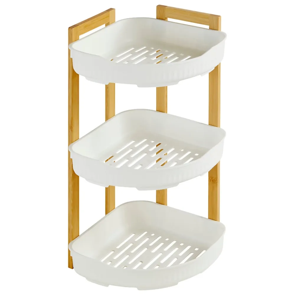 Etagère Salle De Bains|Five Simply Smart Etagère de salle de bain bambou et plastique blanc, 3 niveaux, H.45cm x P.29cm Naturéo