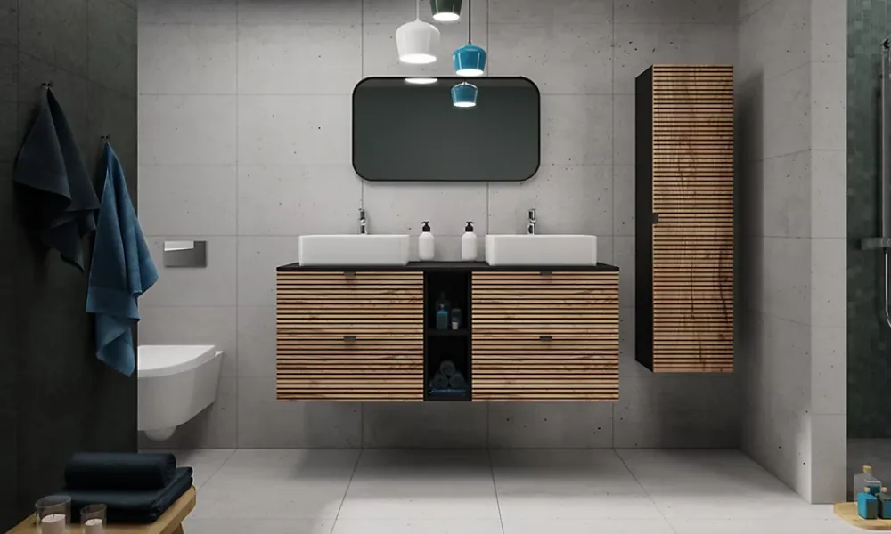 3xE Living Etagère de salle de bain, Noir Mat, 20 x 57 x 46 cm