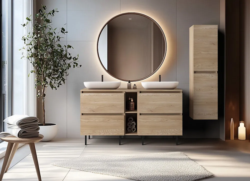 Furnidea Etagère de salle de bain suspendue SIMPLE chêne clair 20 cm