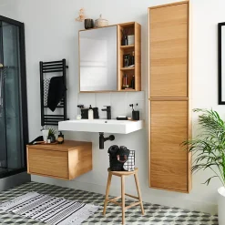 Etagère Salle De Bains|GoodHome Etagère de salle de bains Avela placage chêne 20 cm