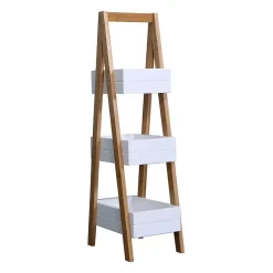 Mobili Rebecca Etagère de Salle de Bains avec 3 Etagères MDF Bambu Blanc Marron Rebecca Mobili