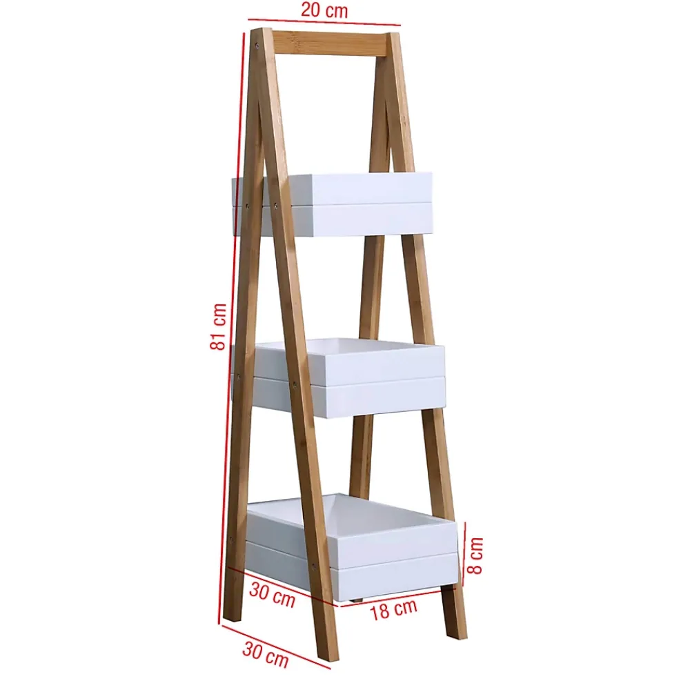 Mobili Rebecca Etagère de Salle de Bains avec 3 Etagères MDF Bambu Blanc Marron Rebecca Mobili