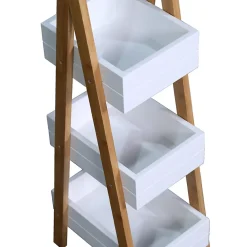 Mobili Rebecca Etagère de Salle de Bains avec 3 Etagères MDF Bambu Blanc Marron Rebecca Mobili