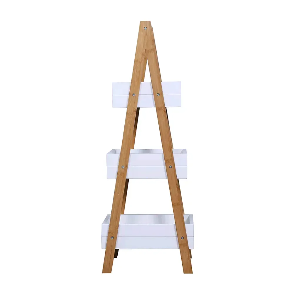 Mobili Rebecca Etagère de Salle de Bains avec 3 Etagères MDF Bambu Blanc Marron Rebecca Mobili