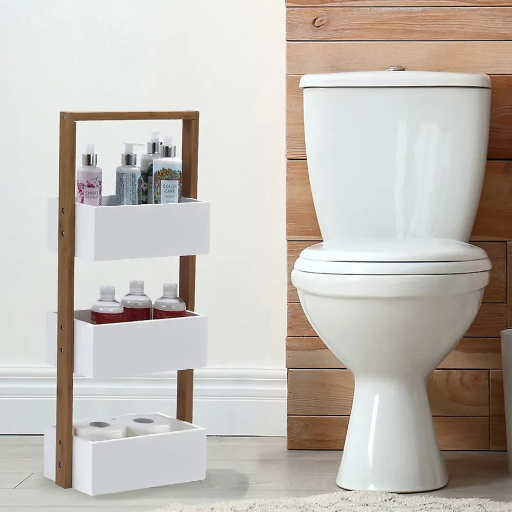 Etagère Salle De Bains|Calicosy Etagère droite bambou 3 bacs de rangement