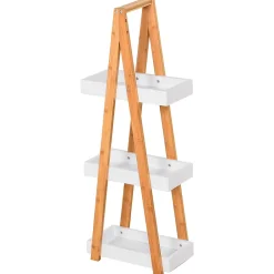Homcom Etagère en bambou de salle de bain étagère debout 3 paniers dim. 30L x 18l x 81H cm bambou MDF blanc