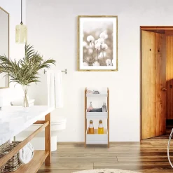 Mobili Rebecca Etagère en échelle Meuble de Salle de Bains MDF Bambu Blanc Marron Rebecca Mobili