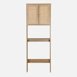 Meuble Wc|Sweeek Etagère meuble WC décor bois et cannage Bohème 1 étagère 64 x 20 x 180 cm naturel