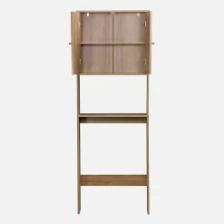 Meuble Wc|Sweeek Etagère meuble WC décor bois et cannage Bohème 1 étagère 64 x 20 x 180 cm naturel