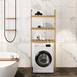 [En.Casa] Etagère pour machine à laver Alslev 3 niveaux pin 160 x 64 x 21 cm naturel en.casa