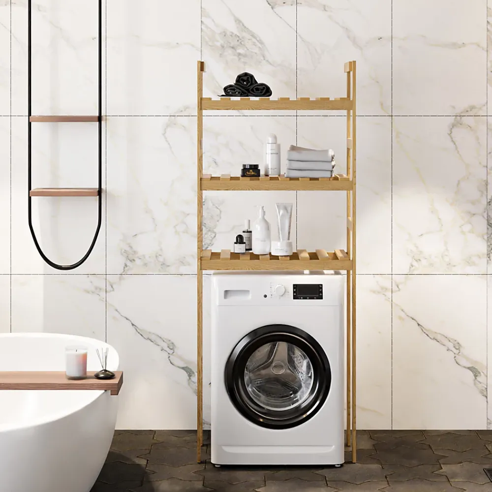 [En.Casa] Etagère pour machine à laver Alslev 3 niveaux pin 160 x 64 x 21 cm naturel en.casa