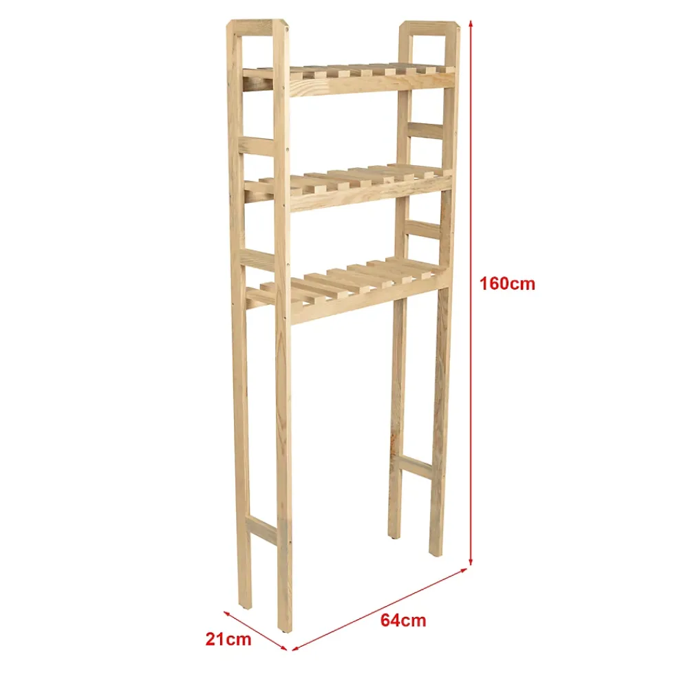 [En.Casa] Etagère pour machine à laver Alslev 3 niveaux pin 160 x 64 x 21 cm naturel en.casa