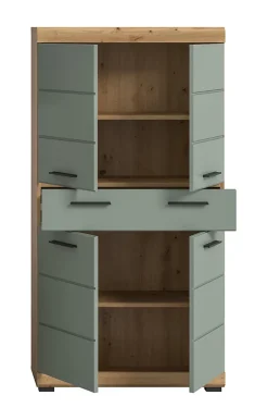 Chb Collection Eteka - Armoire de salle de bains (L/H/P : 74x141x31 cm) en imitation blanc et imitation sauge profonde
