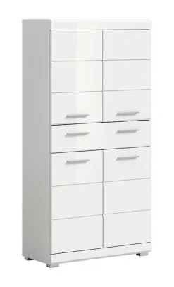 Chb Collection Eteka - Armoire de salle de bains (L/H/P : 74x141x31 cm) en imitation blanc et blanc brillant profond