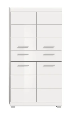 Chb Collection Eteka - Armoire de salle de bains (L/H/P : 74x141x31 cm) en imitation blanc et blanc brillant profond