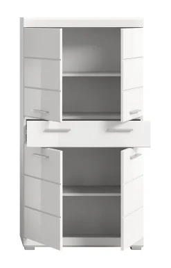 Chb Collection Eteka - Armoire de salle de bains (L/H/P : 74x141x31 cm) en imitation blanc et blanc brillant profond