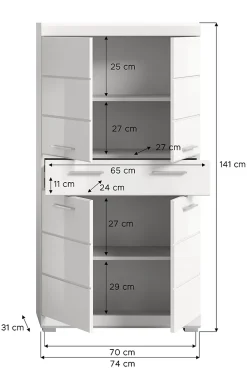 Chb Collection Eteka - Armoire de salle de bains (L/H/P : 74x141x31 cm) en imitation blanc et blanc brillant profond
