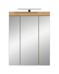 Chb Collection Eteka - Armoire de toilette avec éclairage (L/H/P : 60x79x18 cm) en imitation blanc et imitation sauge emboutie