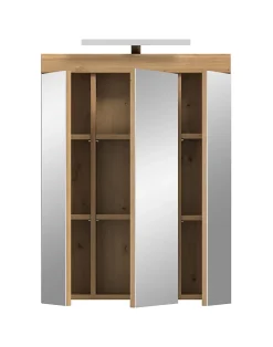 Chb Collection Eteka - Armoire de toilette avec éclairage (L/H/P : 60x79x18 cm) en imitation blanc et imitation sauge emboutie