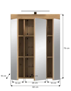 Chb Collection Eteka - Armoire de toilette avec éclairage (L/H/P : 60x79x18 cm) en imitation blanc et imitation sauge emboutie