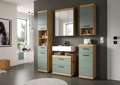 Chb Collection Eteka - Armoire suspendue (L/H/P : 37x79x24 cm) en imitation blanc et imitation sauge emboutie