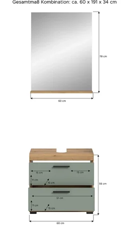 Armoire De Salle De Bains|Chb Collection Eteka - Combinaison de salle de bains (L/H/P : 60x191x34 cm) en imitation blanc et imitation sauge profonde