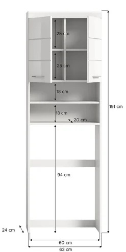 Armoire De Salle De Bains|Chb Collection Eteka - Meuble lavabo (L/H/P : 63x191x24 cm) en imitation blanc et blanc brillant profond