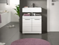Meuble Sous Lavabo|Chb Collection Eteka - Meuble sous-lavabo (L/H/P : 60x56x34 cm) en imitation blanc et blanc brillant profond