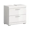 Chb Collection Eteka - Meuble sous-lavabo (L/H/P : 60x56x34 cm) en imitation blanc et blanc brillant profond