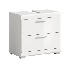 Chb Collection Eteka - Meuble sous-lavabo (L/H/P : 60x56x34 cm) en imitation blanc et blanc brillant profond