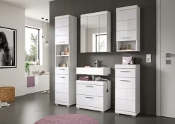 Chb Collection Eteka - Meuble sous-lavabo (L/H/P : 60x56x34 cm) en imitation blanc et blanc brillant profond