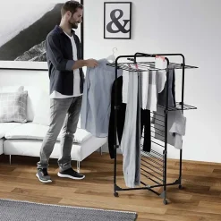 Vileda Etendoir à linge Intérieur 3 étages Séchoir à linge Pliable sur roulettes Tancarville Noir 93 x 71 x 131 cm